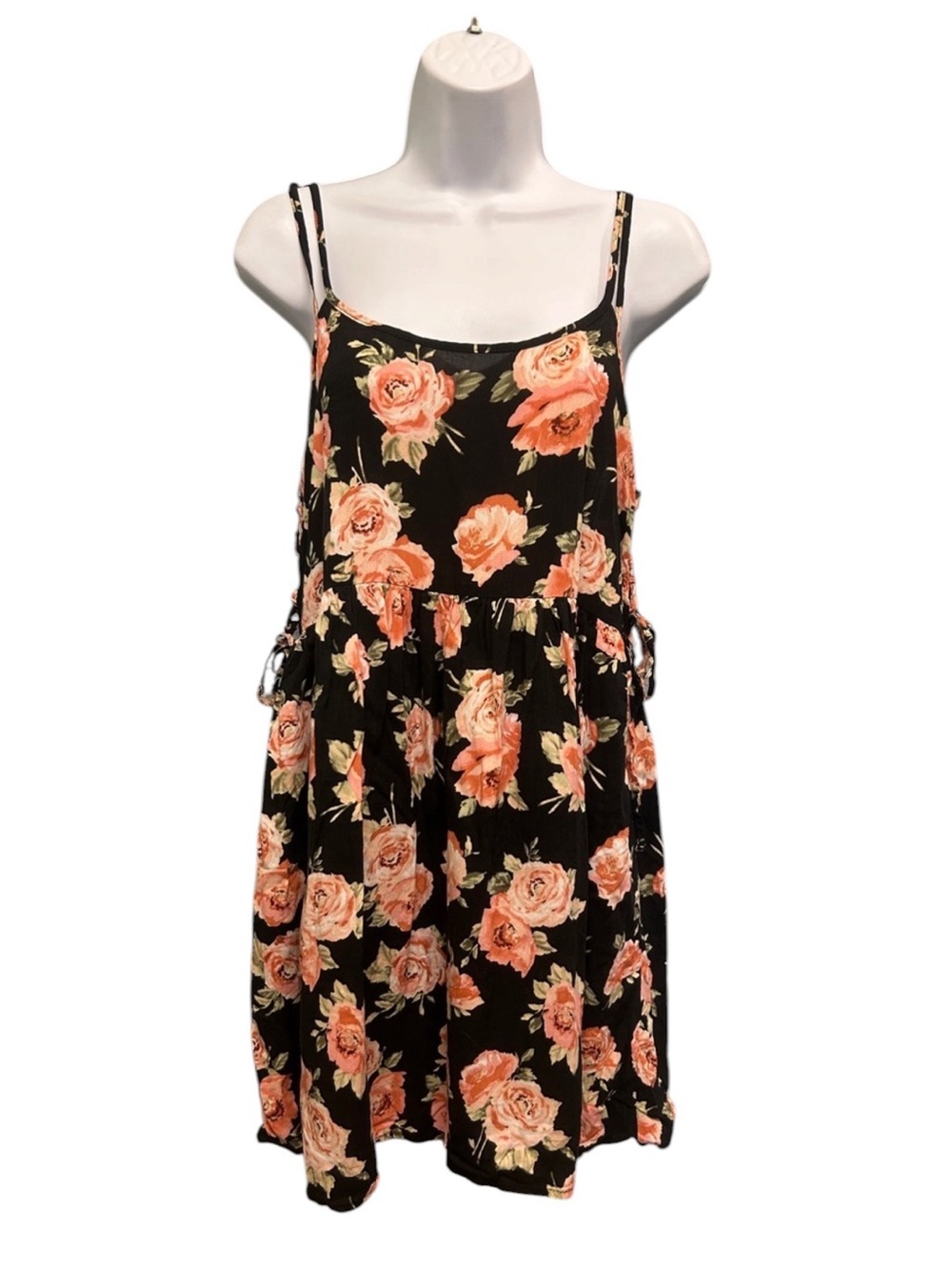 Forever 21 Black Yellow Cabbage Rose Cottagecore Sundress Dress Size M